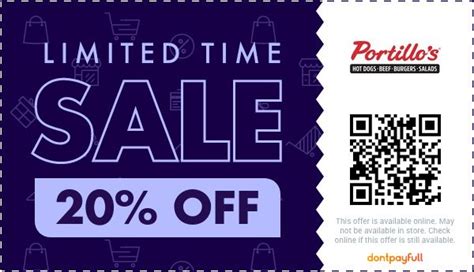  The best Portillos coupon code is - BIGGAME18. Get up to 50% OFF discount with our exclusive Portillos promo and coupon codes Aug 2023. 